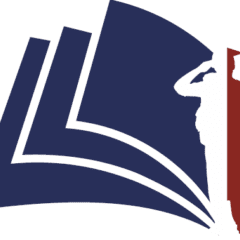 A blue and red logo of the american library association.